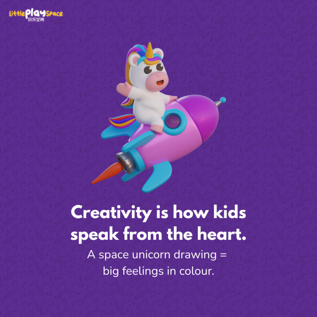 Creativity is how kids speak from the heart.
A space unicorn drawing = big feelings in color.