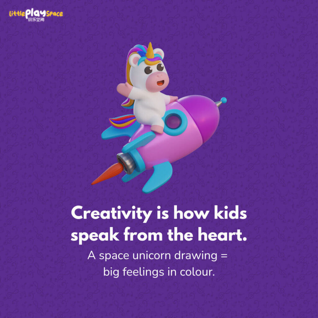 Creativity is how kids speak from the heart.
A space unicorn drawing = big feelings in color.
