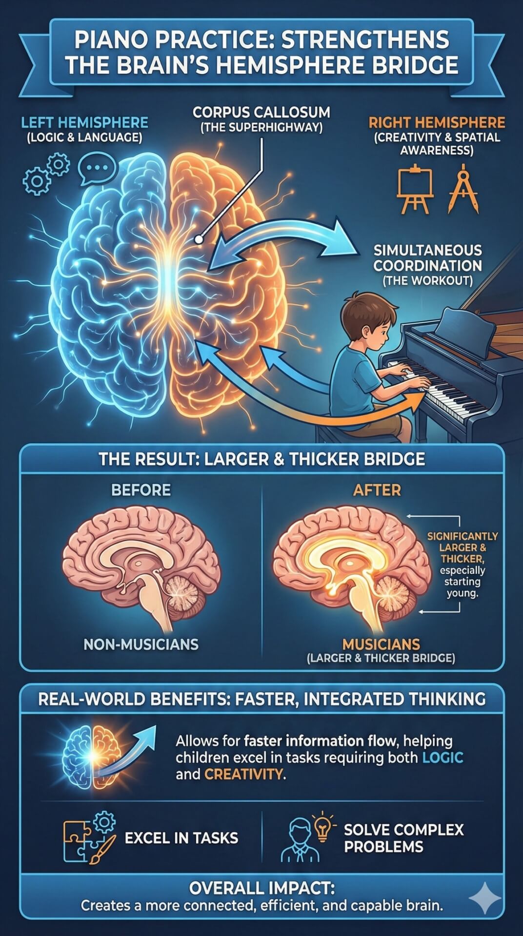 strengthens the bridge between brain hemispheres